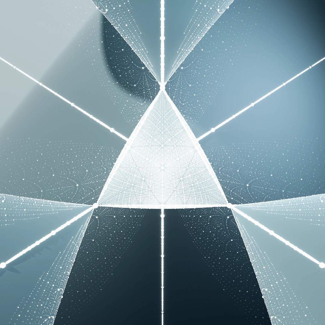 Rendering of the Cayley cubic in light blue, with rational points glowing white