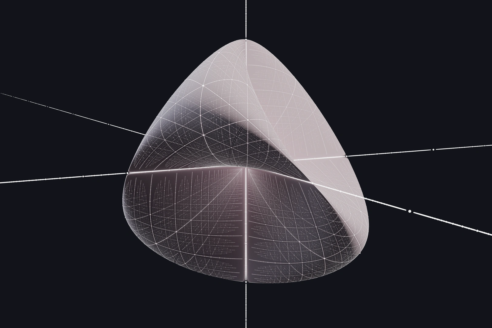 Rendering of the Steiner quartic in magenta, with rational points glowing white